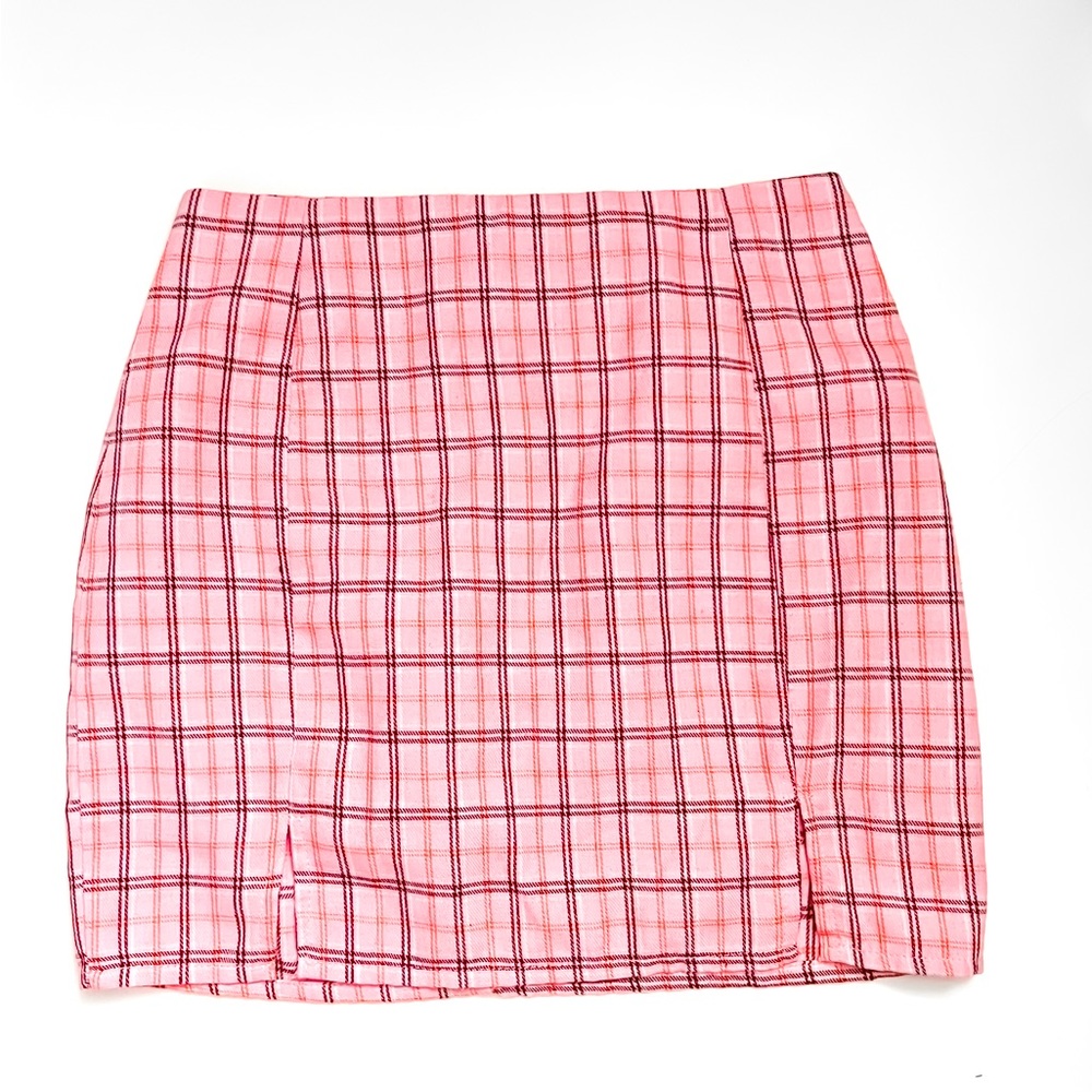 Pink Plaid Side Slit Mini Skirt Size XS